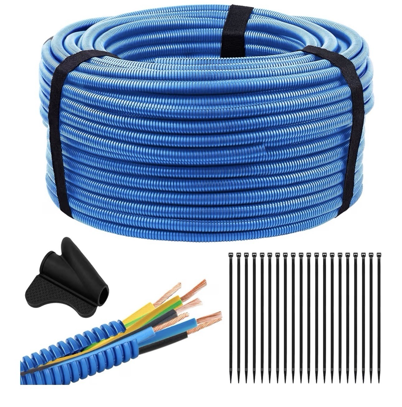 100 Ft 3/4" Split Wire Loom Conduit Polyethylene Tubing Blue Sleeve Tube Car Kit