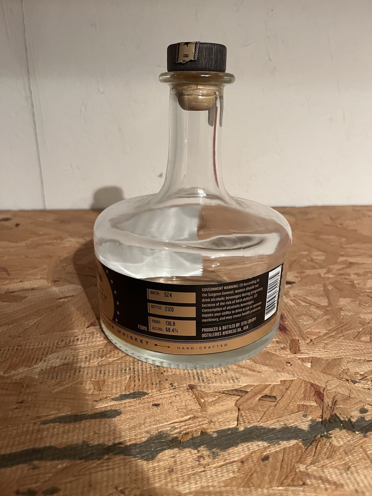 13th Colony Double Oak Cask Strength Bourbon Whiskey Empty Bottle