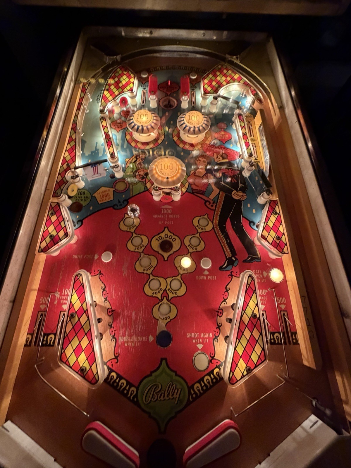 1974 Bally Amigo 4 Player EM Pinball Shopped Great Back glass