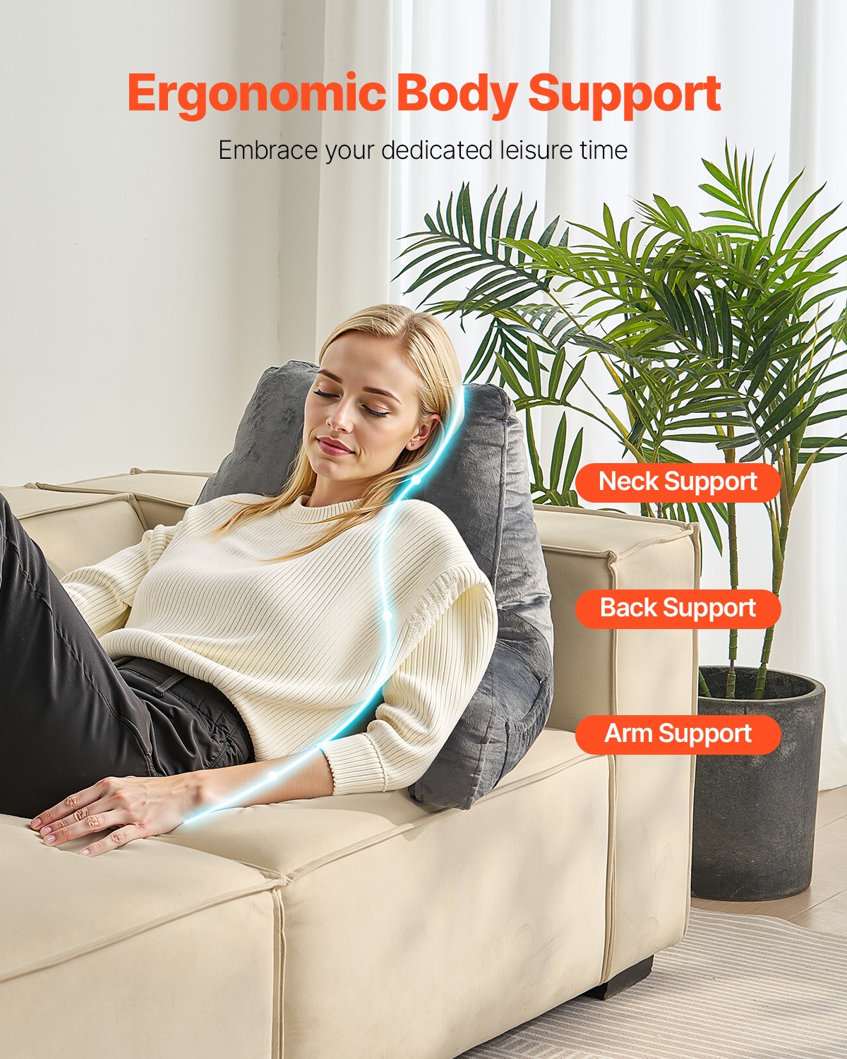 Reading Pillow Standard Size Bed Pillow with Shredded Memory Foam Washable