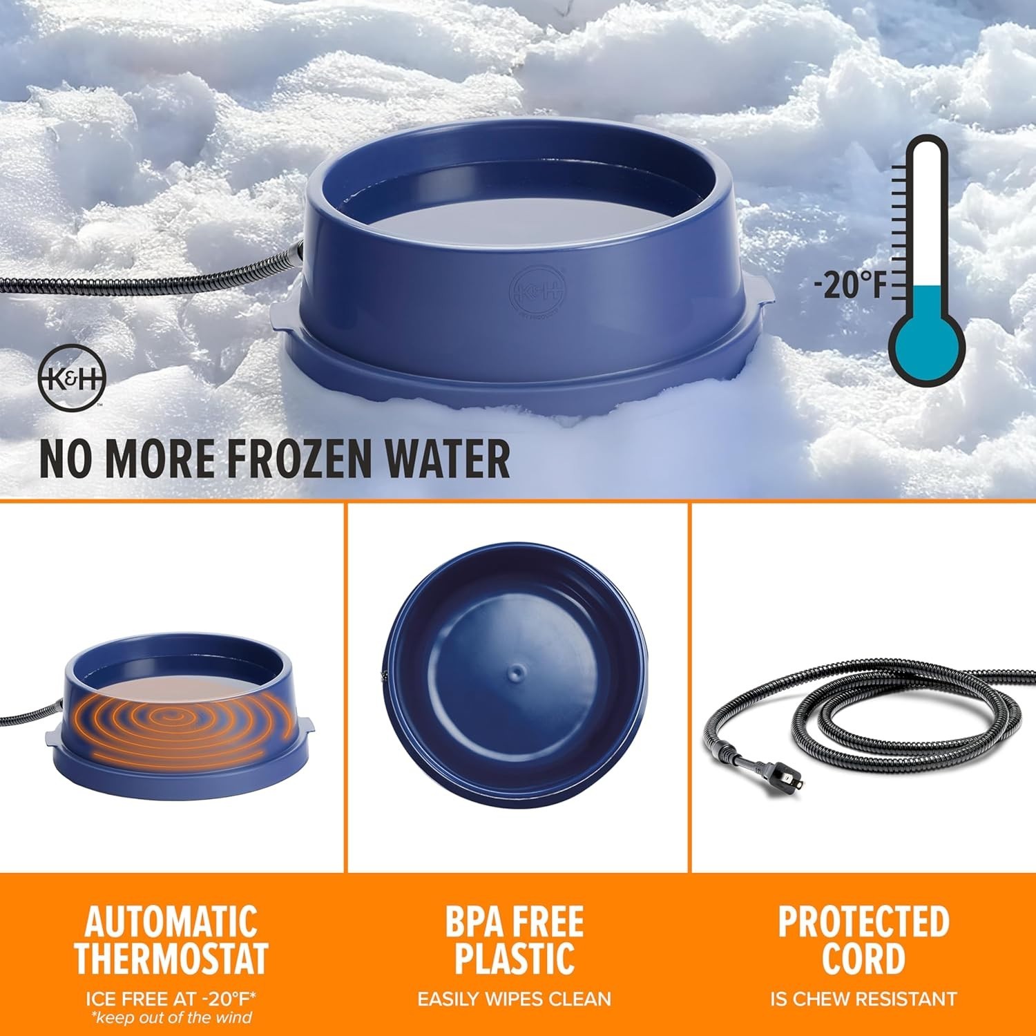 Anti-Freeze Heated Pet Bowl, 96 Ounces, Ideal for Cold Weather Conditions