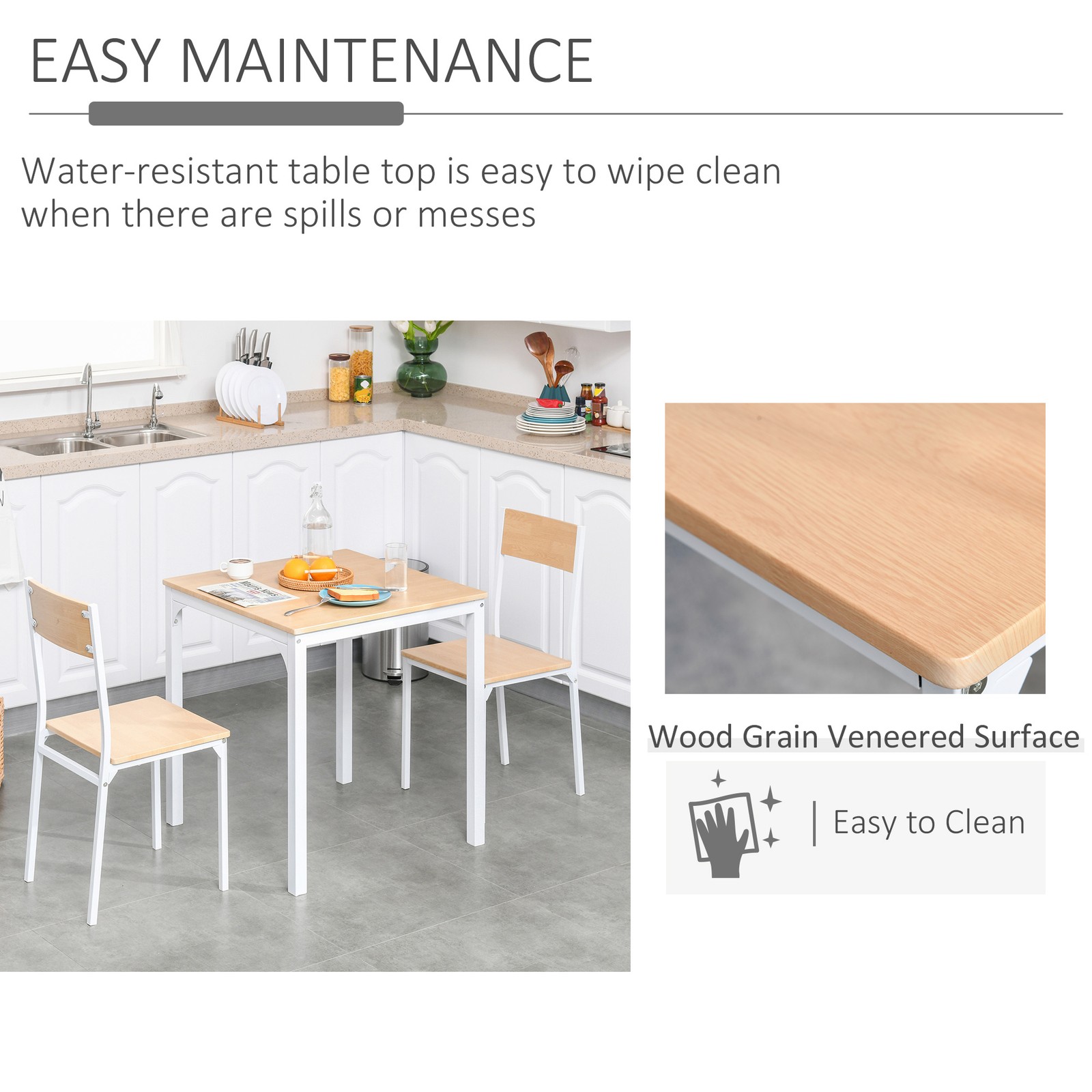 3-Piece Wooden Square Dining Table Set with 1 Table and 2 Chairs