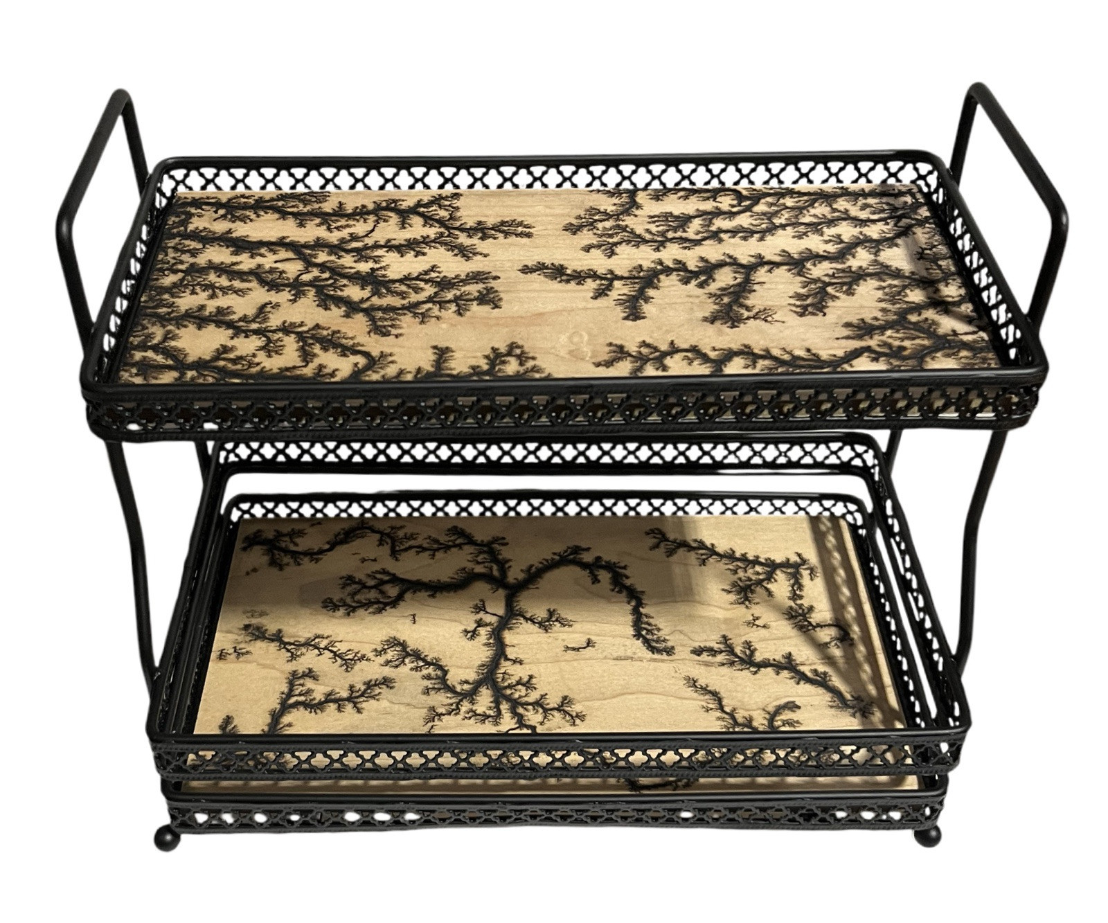 Organizational Matte Black 2 Tier Zapped Woof Vanity Tray Home Made Jewelry
