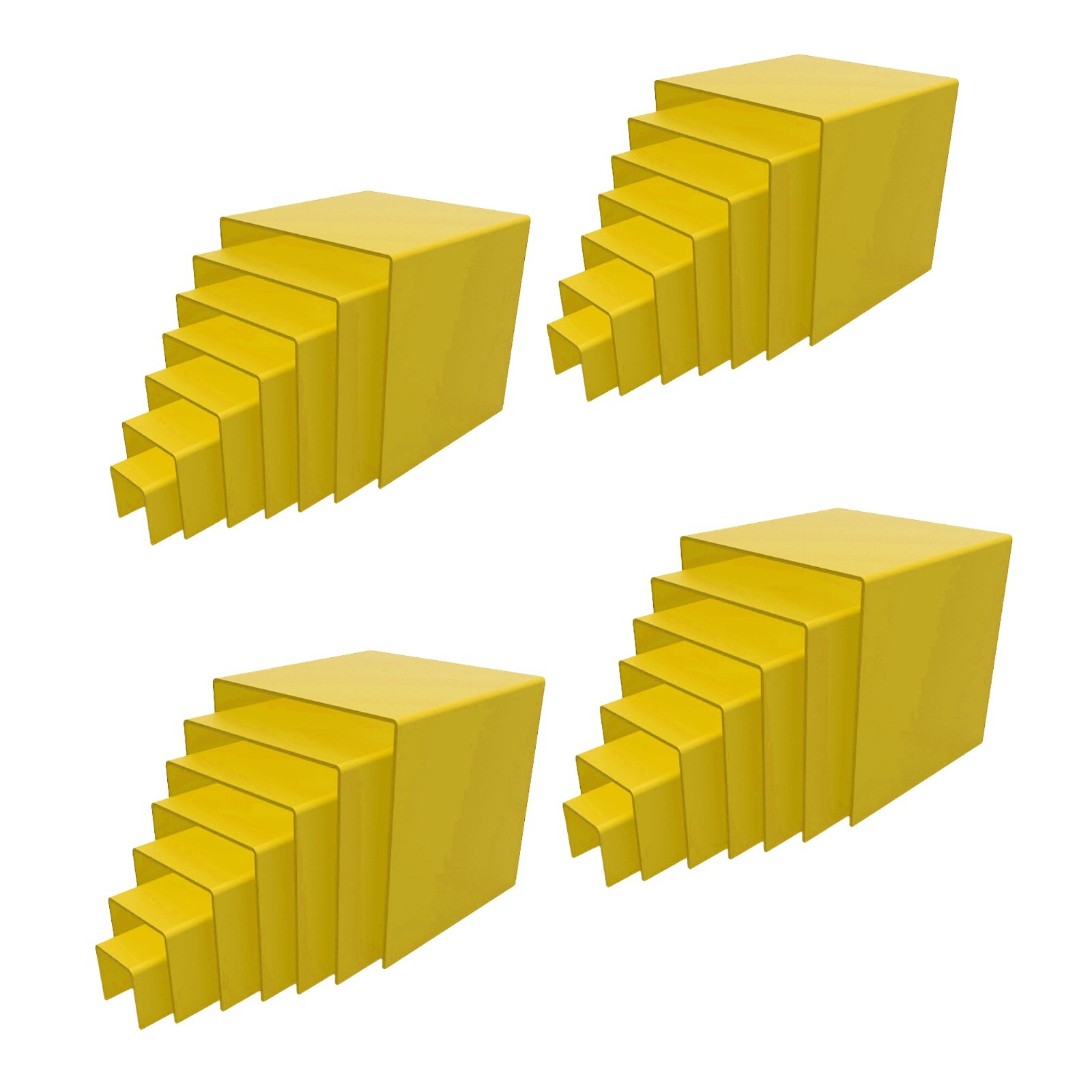 Seven Riser Combo Cube 3-Sided Yellow Plexiglass Pedestal Showcase Fixtures