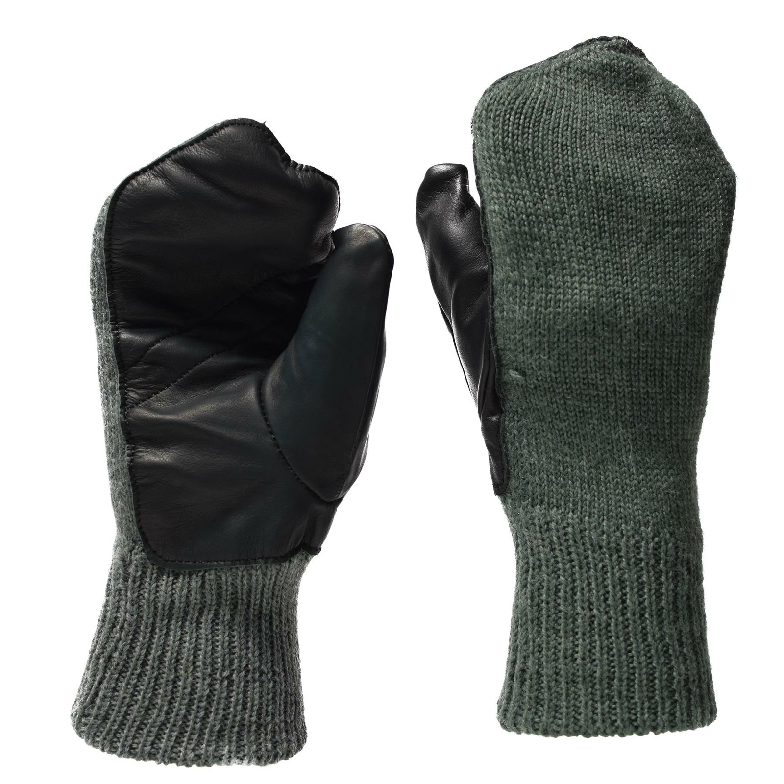 Original Swiss army mittens gray wool cold weather leather palm military gloves