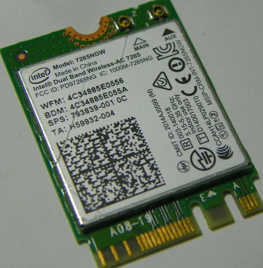 OEM HP 793839-001 Dual Band Wireless-AC 7265 7265NGW abgn+ac BT 4.0 PCIe NGFF