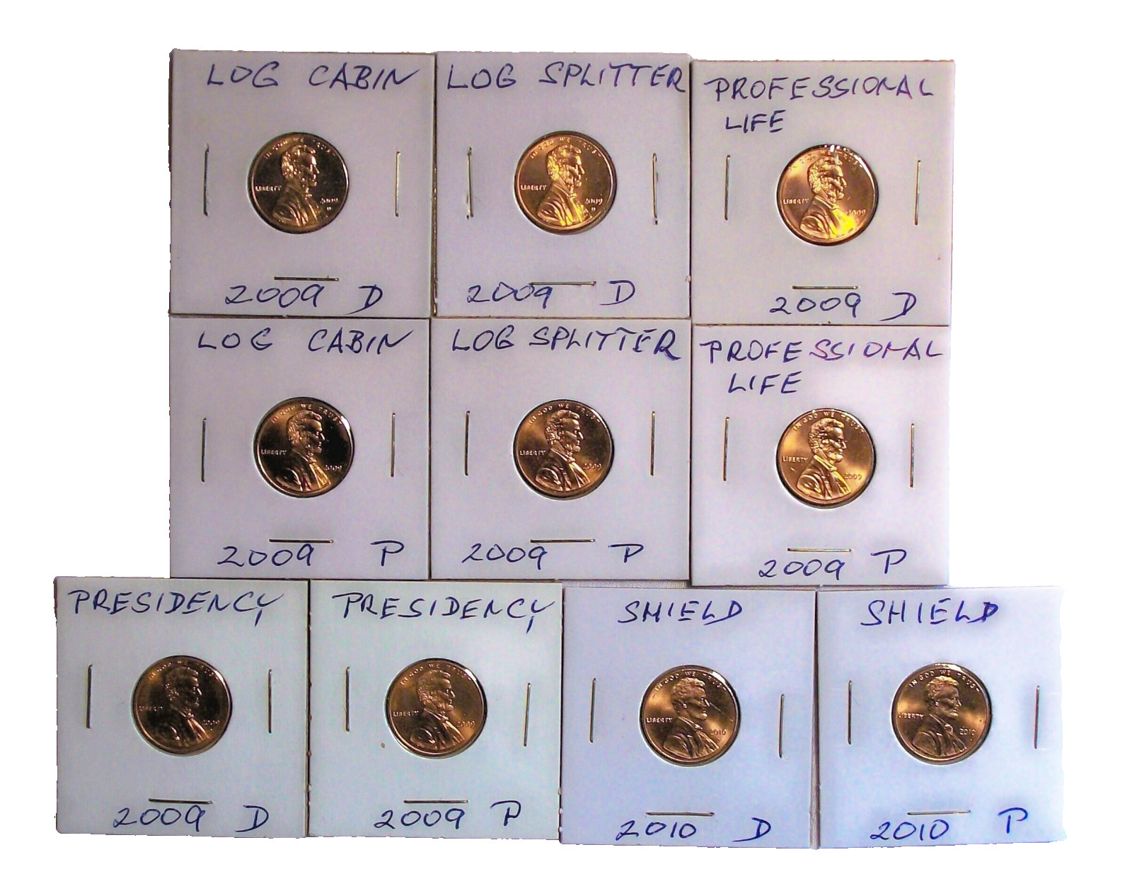 Lot of Ten - 2009 & 2010 Lincoln Cents from Log Cabin - Shield Cents