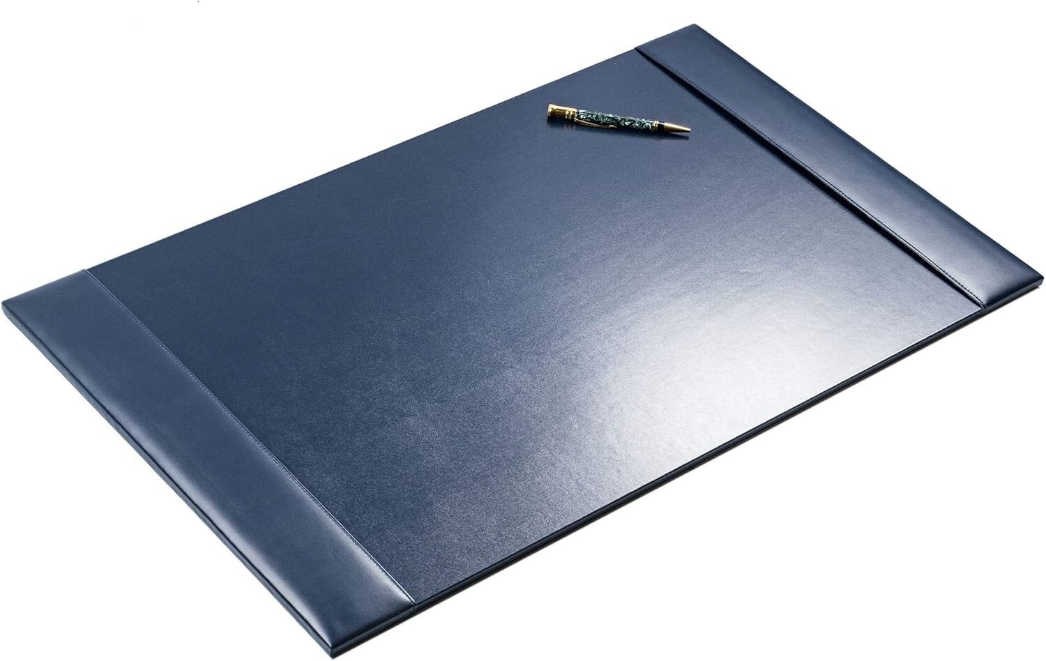 Luxury Bonded Leather Desk Pad with Side Rails, Writing Blotter, Navy Blue Lar