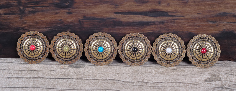 10PC 30MM Red Turquoise Starburst Leathercraft Decor Brass Oval Concho Screwback