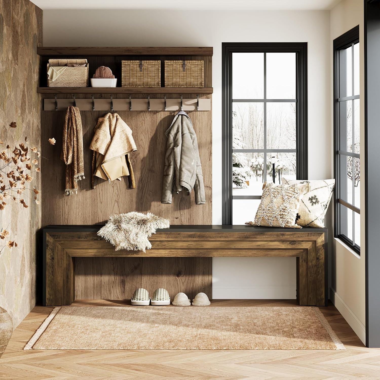 71" Modern Entryway Bench Farmhouse Wooden Shoe Bench Indoor Seating for Hallway