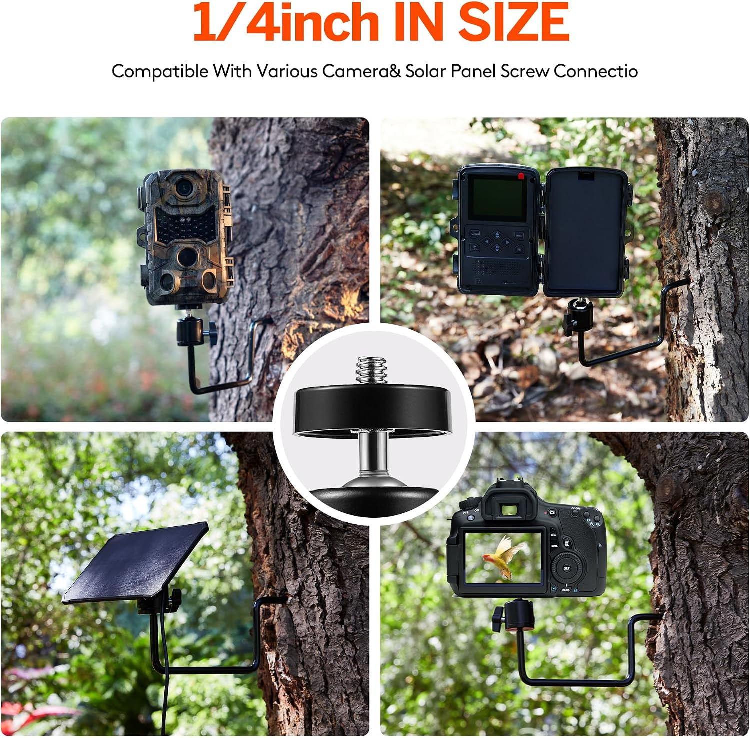 4 Pack Trail Camera Mount 360 Tree Bracket 1/4 Thread Camo Game Cam Tree Screw