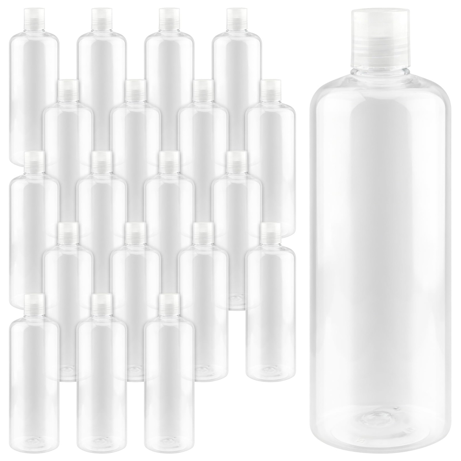 20 PCS 16oz 500ml Clear Plastic Empty Squeeze Bottles with Disc Top Flip Cap,...