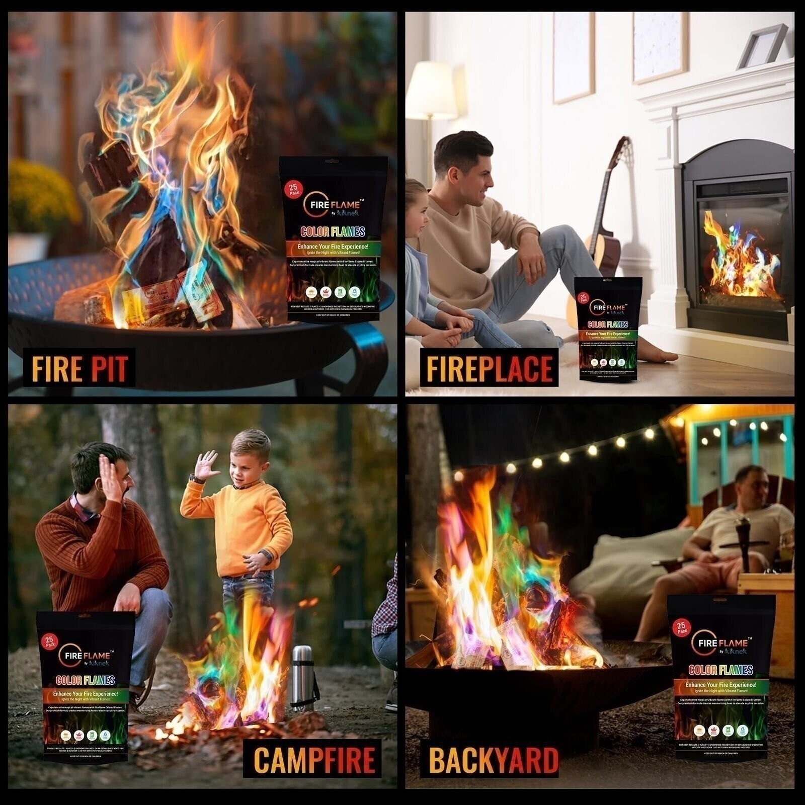 FireFlame Fire Color Changing Packets - Magic Color Fire Flames - 25 Pack