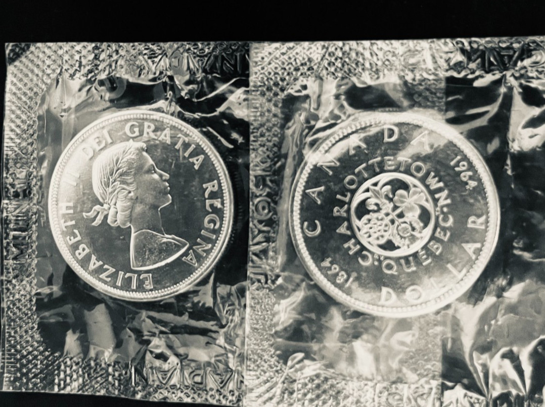 1964 CHARLOTTETOWN CANADA PROOF DOLLAR-80% CANADIAN SILVER DOLLAR-RCM CELLOPHANE