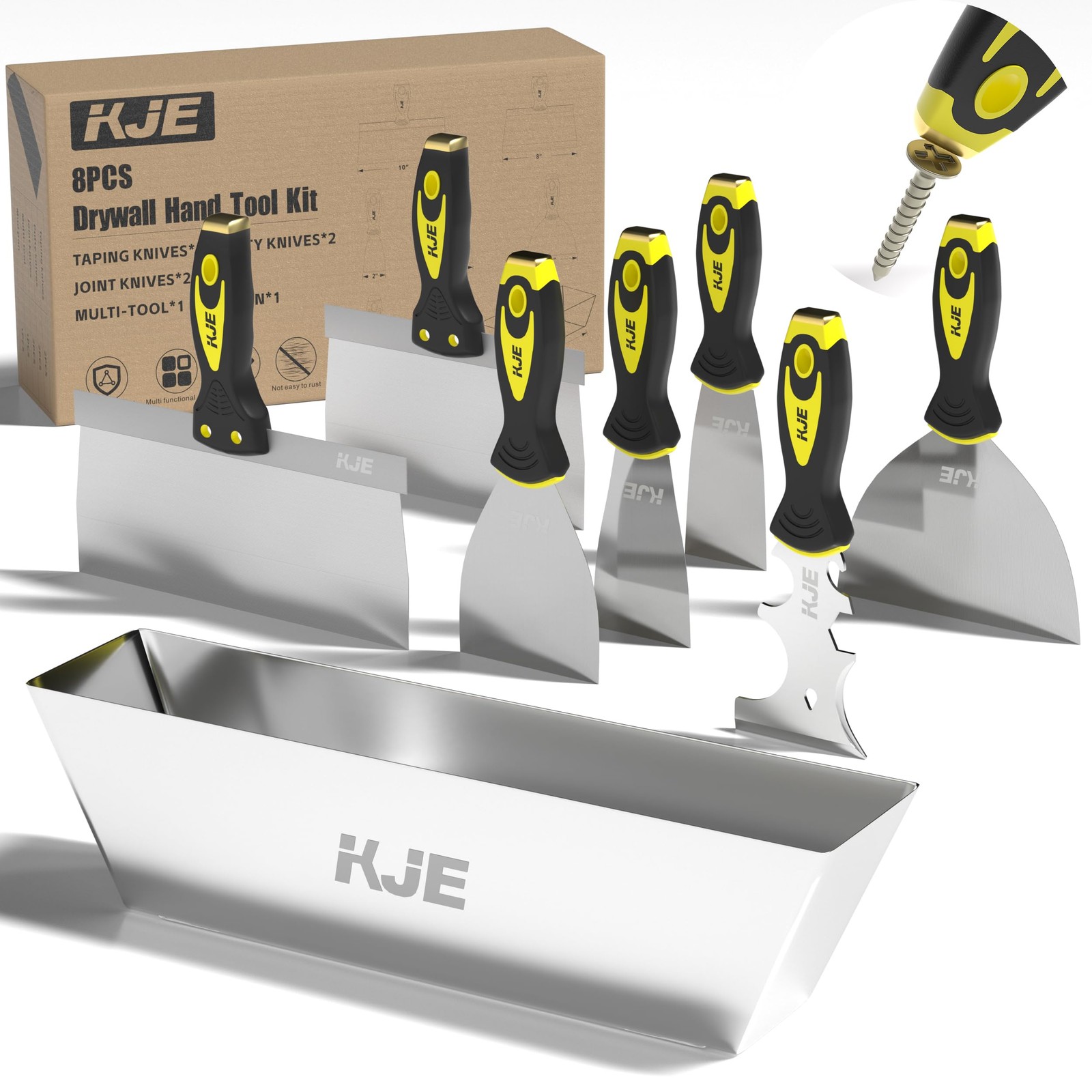 8PCS Drywall Tools, drywall set, drywall tool kit includes taping , putty , j...
