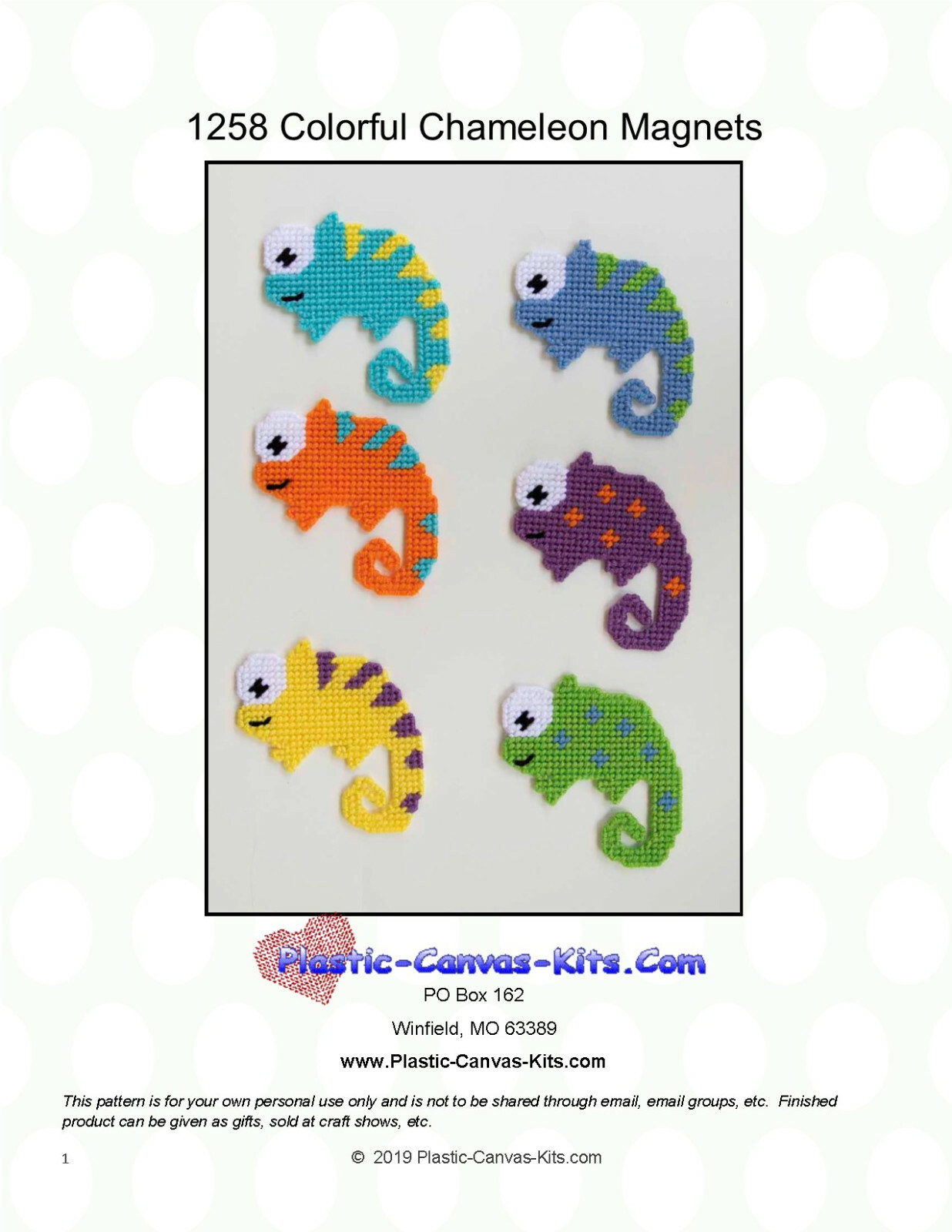 Chameleon Magnets- Plastic Canvas Pattern or Kit