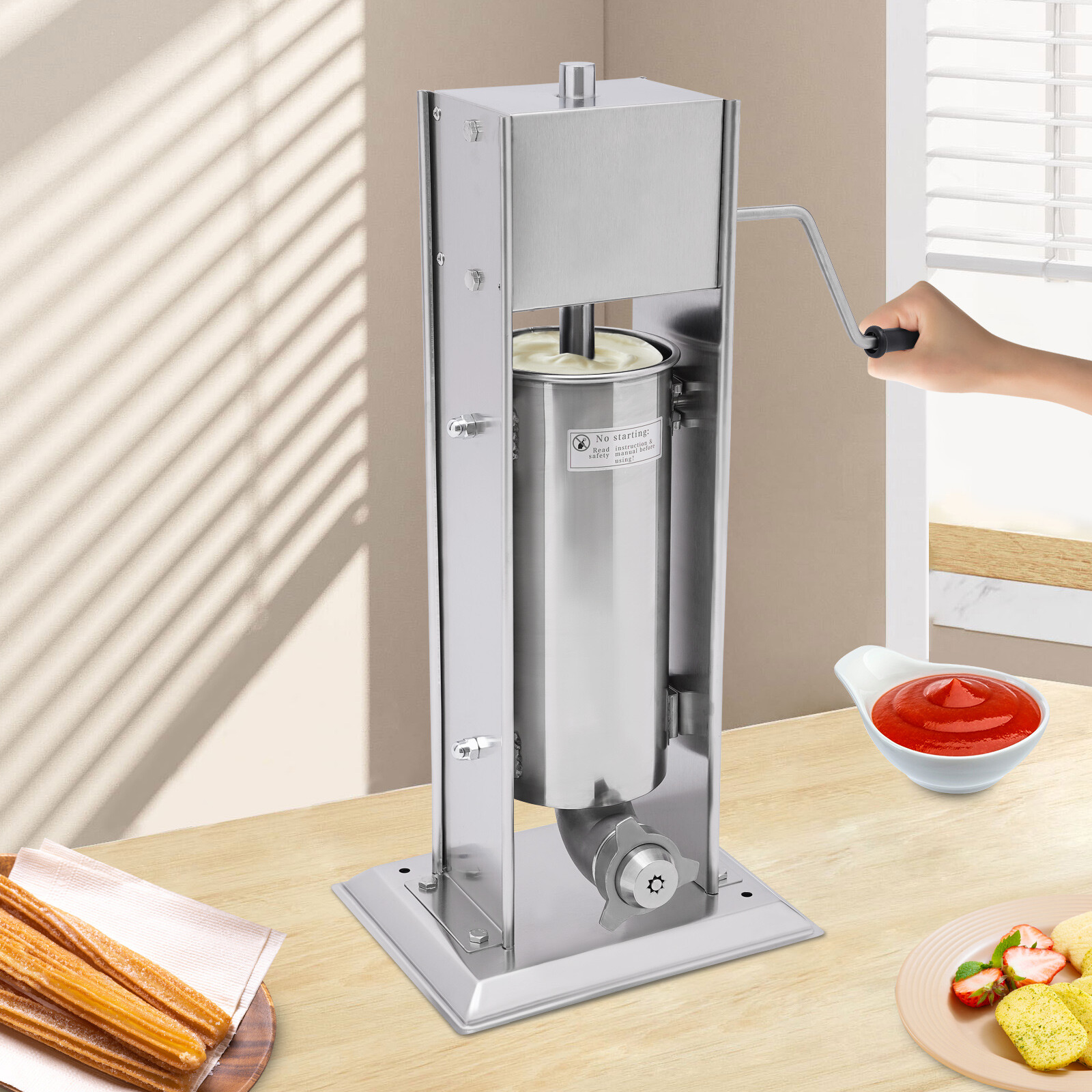 5L Commercial Manual Churro Maker Machine +4 Nozzles Fit Restaurant Home