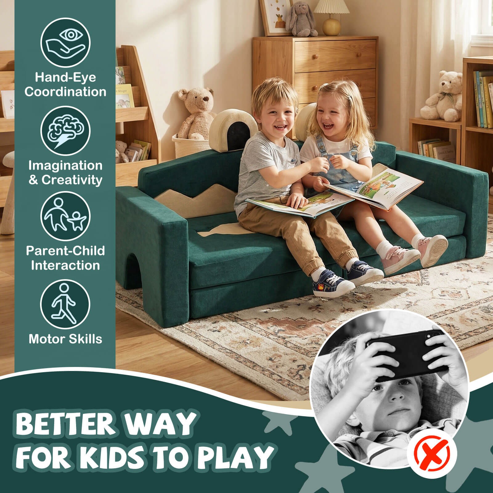 17 PCS Modular Kids Play Couch Multifunctional Convertible Kids Sofa Furniture