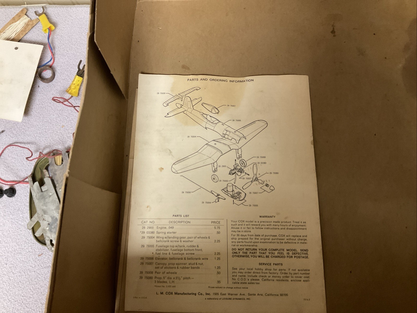 COX Corsair F2G1Control Line .049 Engine In Box Used Untested