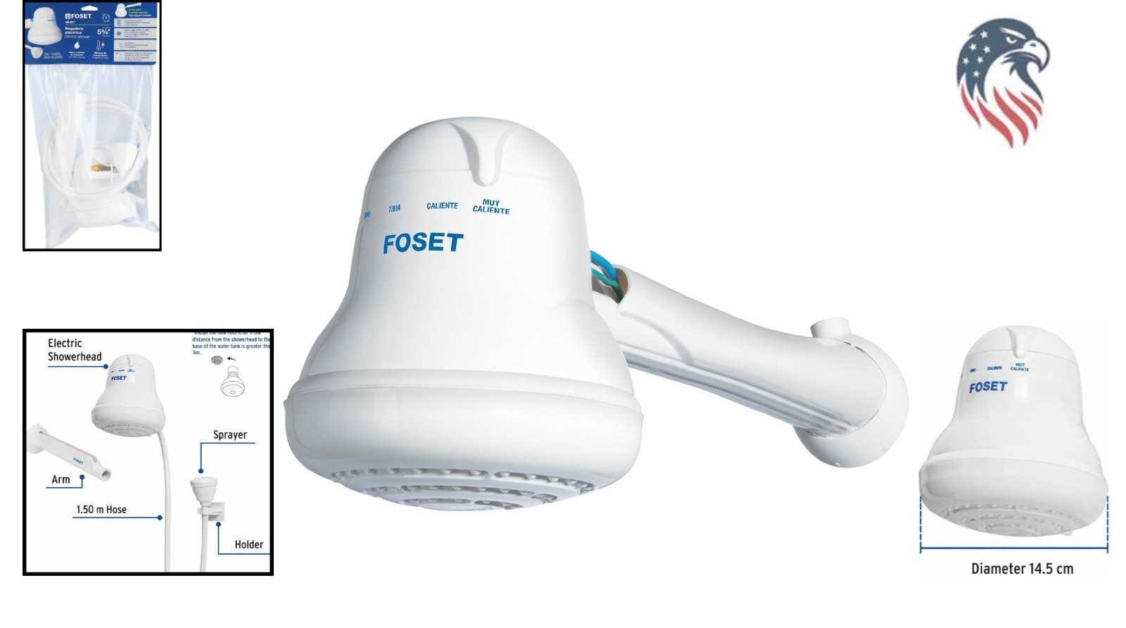 Electric Shower Head Compatible with Standard Plumbing 4 Temperature Settings...