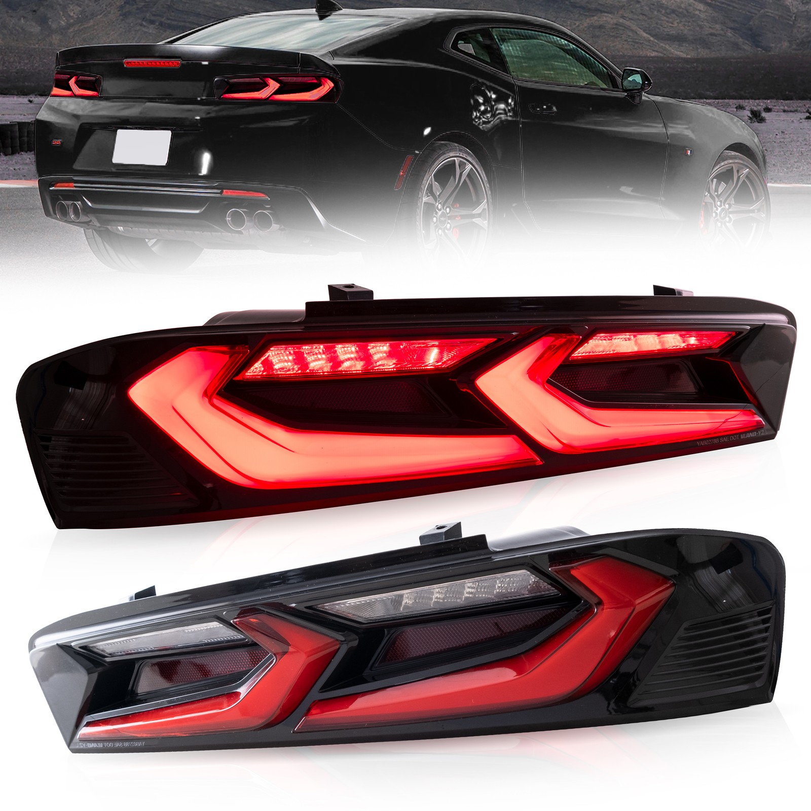 VLAND FULL LED Tail Lights For Chevrolet Camaro 2016-2018 DRL Rear Light Pair