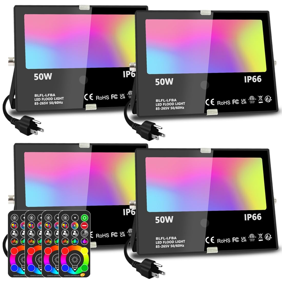 5000ML 4 Pack RGBW Led Outdoor Lights Colored Floodlight MELPO 500W Equivalent