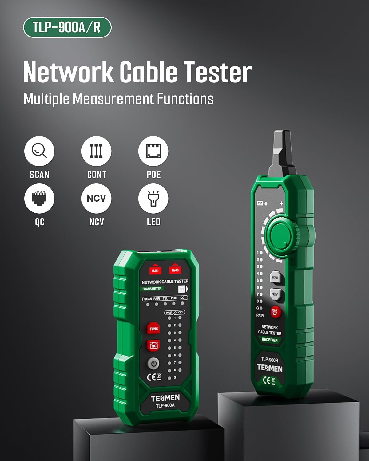 Multi-Function Network Cable Tester RJ11 RJ45 CAT5/6 POE Continuity Tracer - Gre