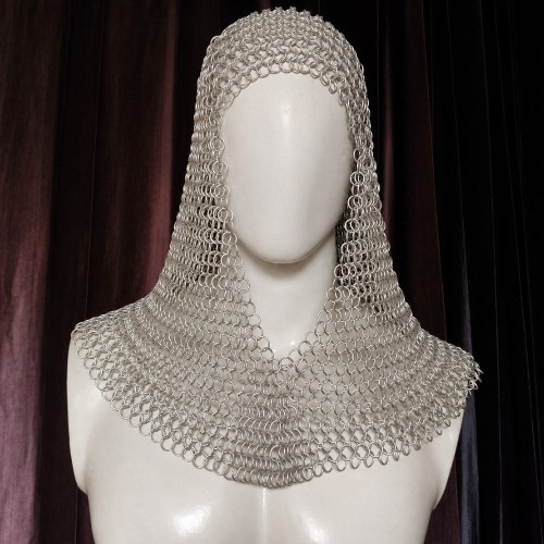 Aluminum Butted Chainmail V-Neck Coif – 10MM Ren Faire, LARP Viking & Halloween