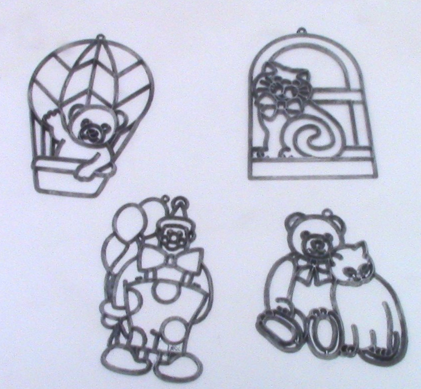 Teddy Bears, Cats and Clowns Suncatcher Metal FORM ONLY SET OF 4 Vintage KIDS