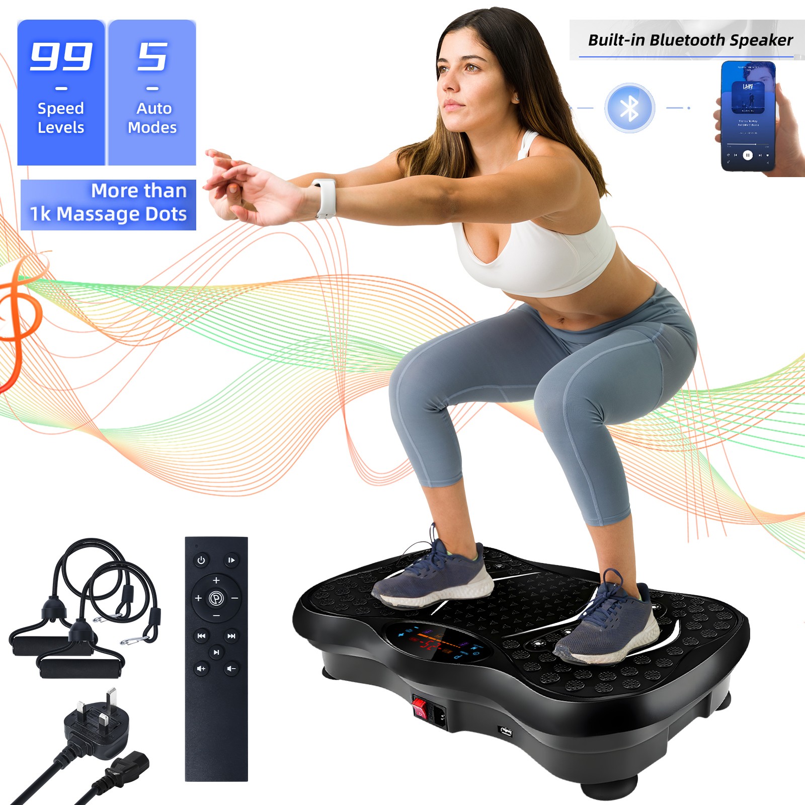 Evoland Vibration Plate-99 Speeds,5 Modes,2 bands,330lb-Home Fitness,Weight Loss