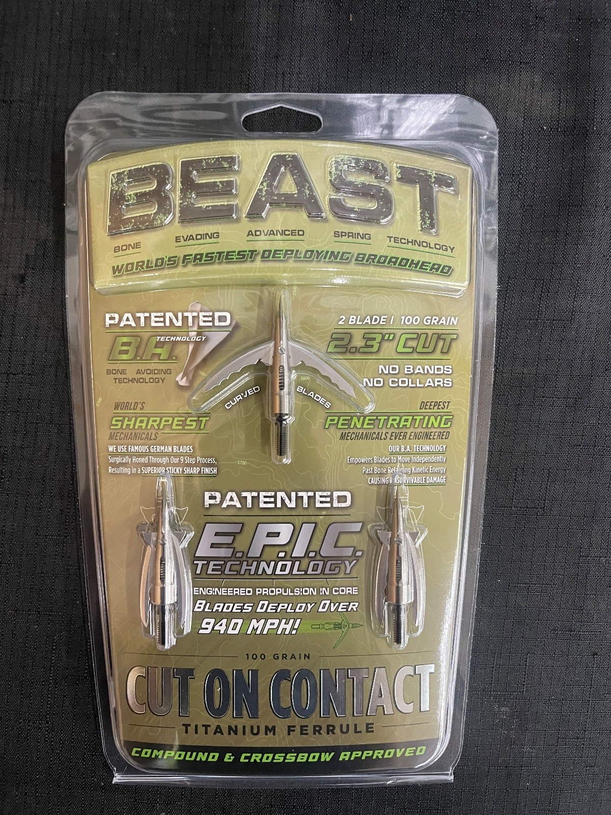 Beast Broadheads Cut On Contact Titanium 2 Blade 100gr 2.3" 3 Pack BRAND NEW