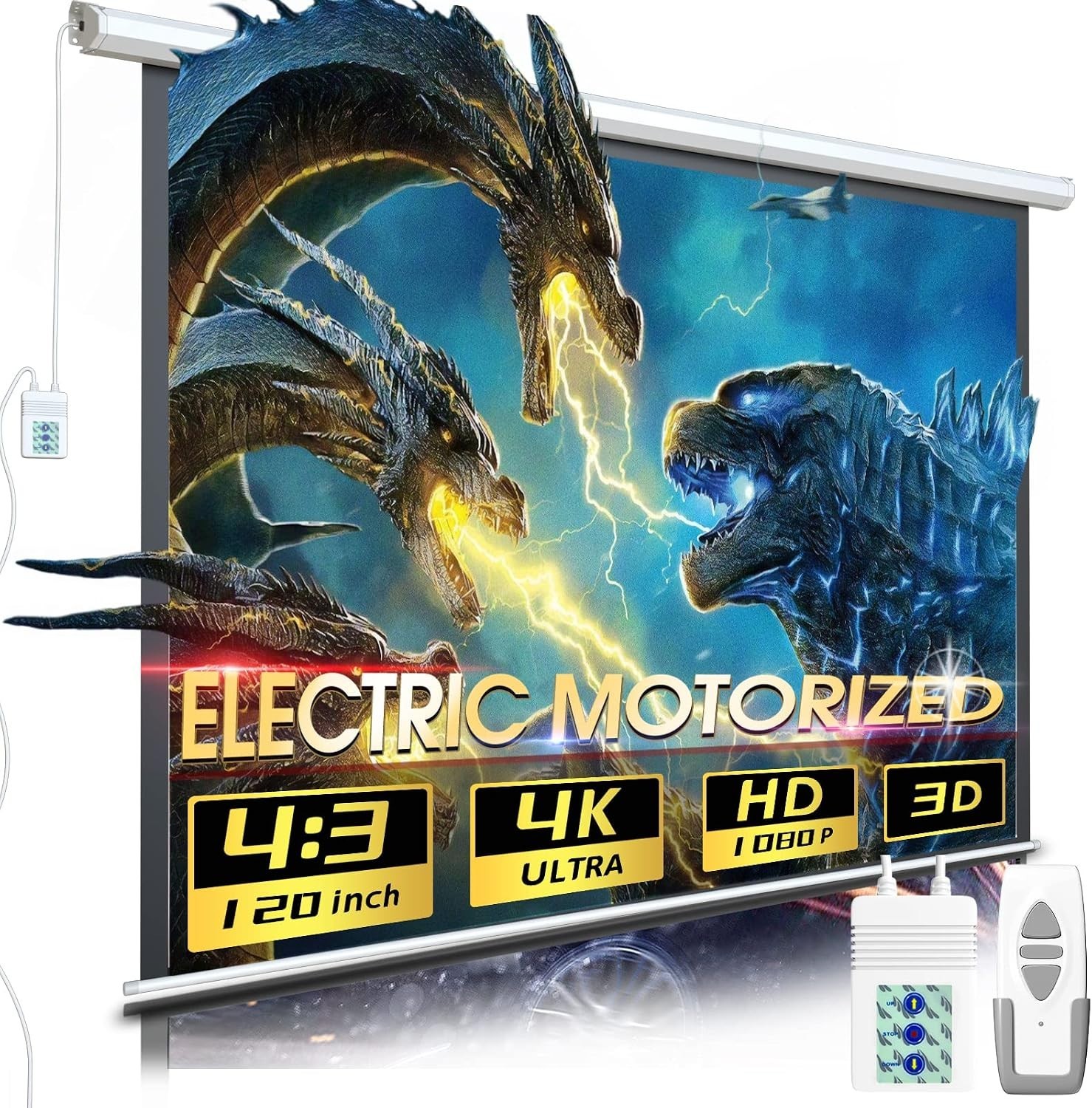 120" Motorized Projector Screen w/ Remote Control