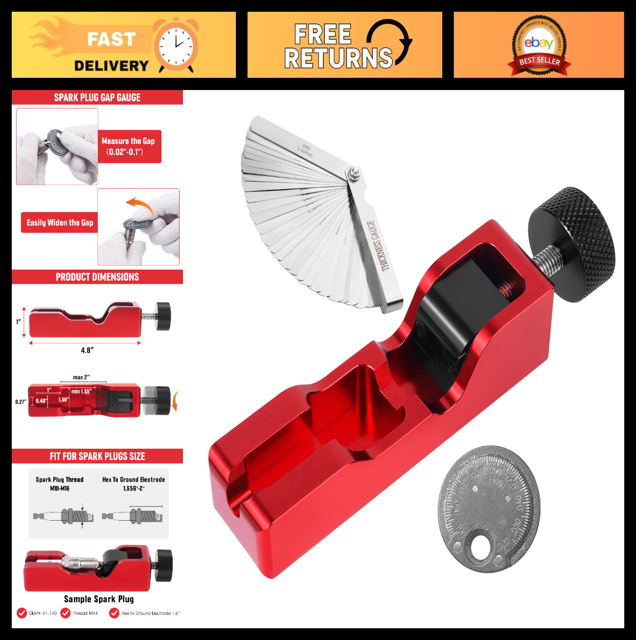 Universal Spark Plug Gap Tool Set - Feeler Gauge for 10mm-16mm Spark Plugs, Gapp