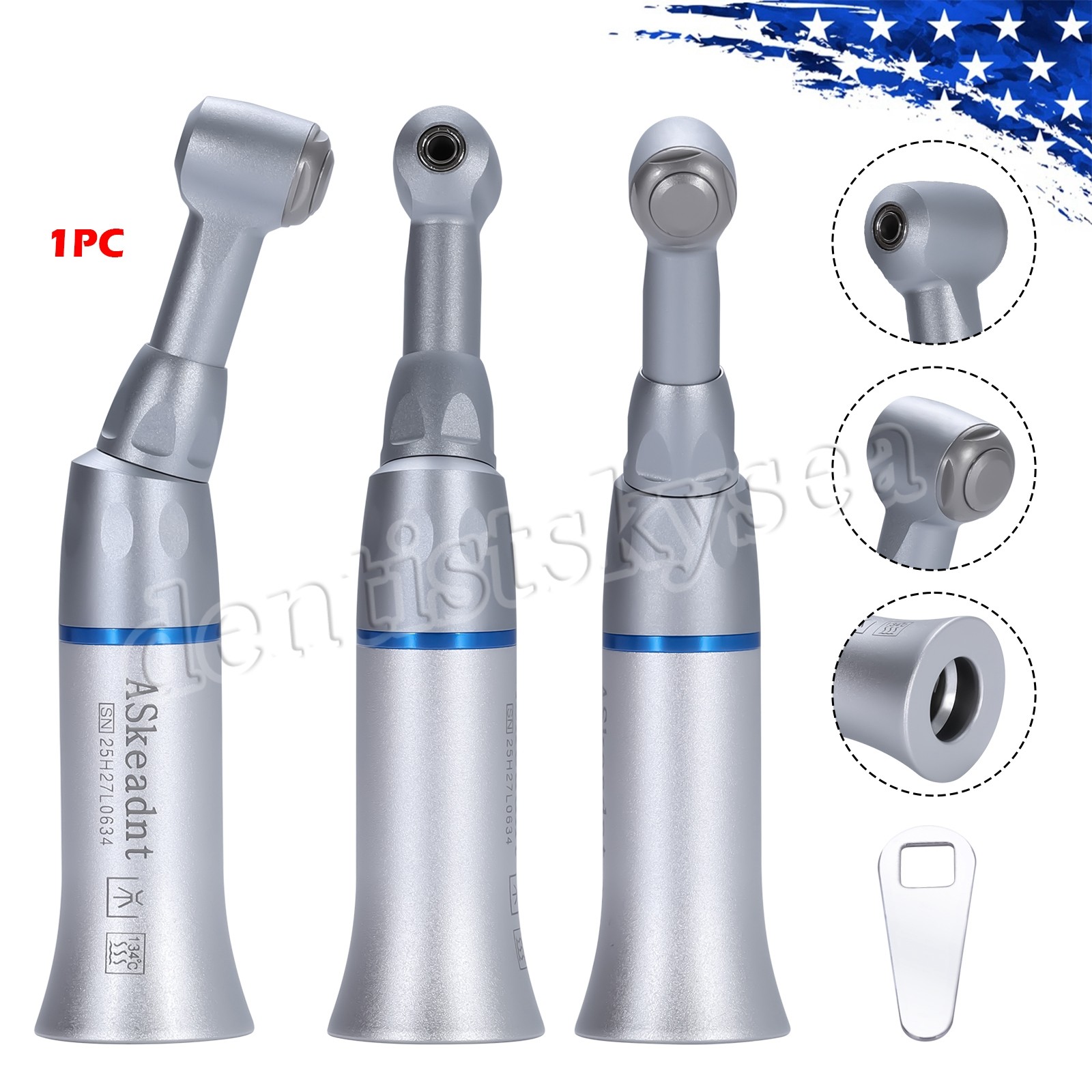 3Pcs Dental 1:1 Low Slow Speed Push Button Contra Angle Handpiece E-type AS