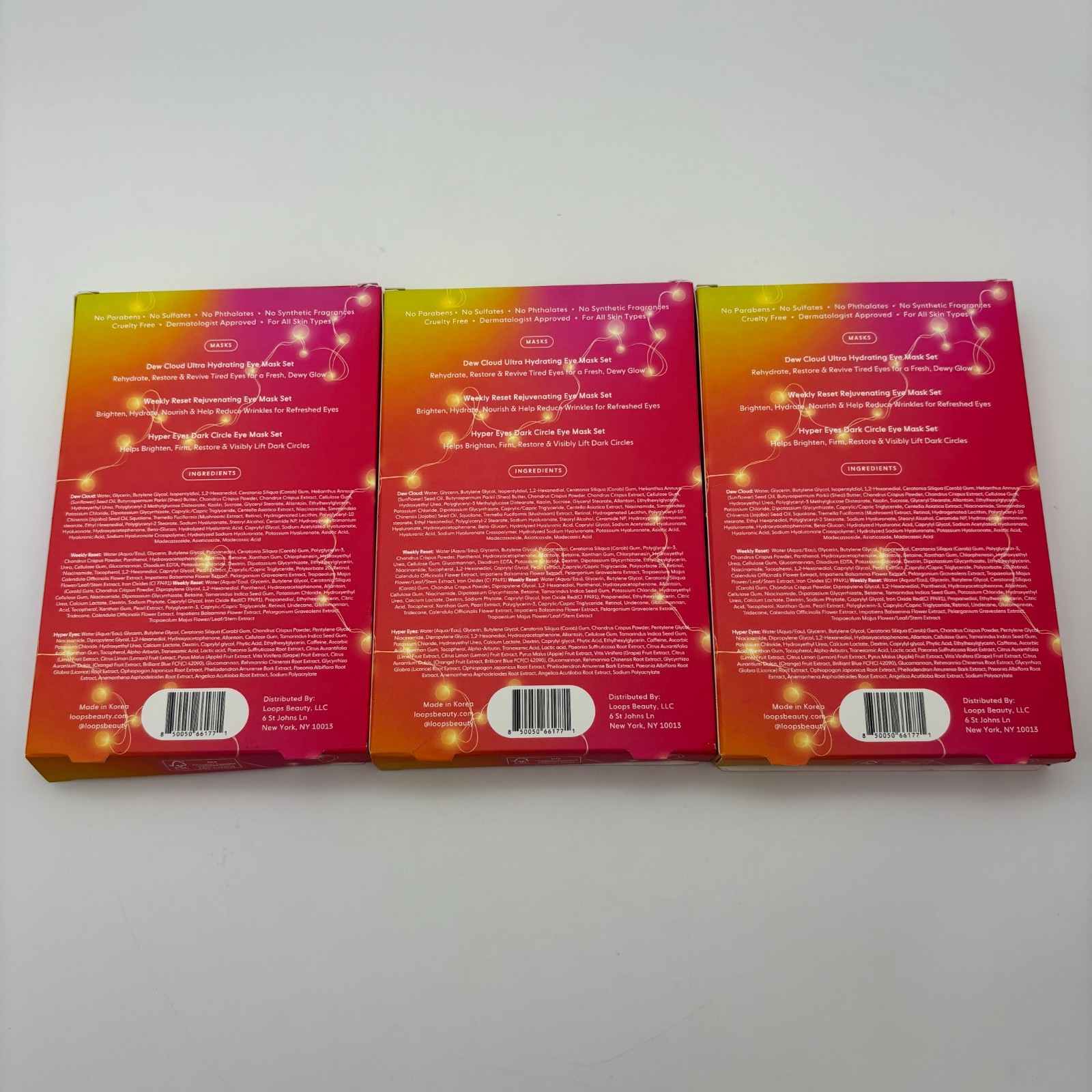 Loops Bright Eyes Revival Set 3 Pack Assorted Hydrogel Eye Masks (x3) NEW