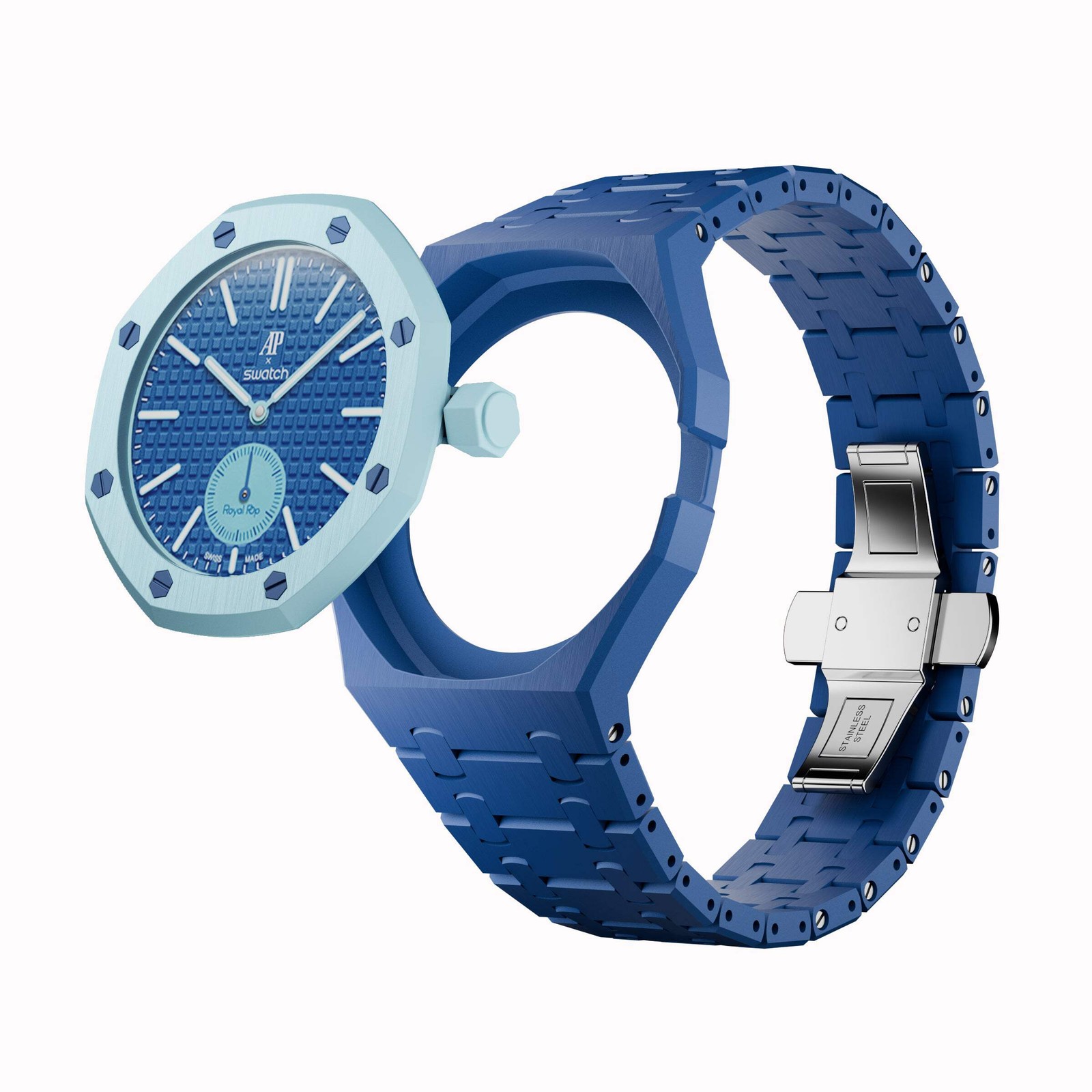 AP x Swatch Royal Pop Integrated Link Bracelet Band – Sky Blue – Classic Crown E