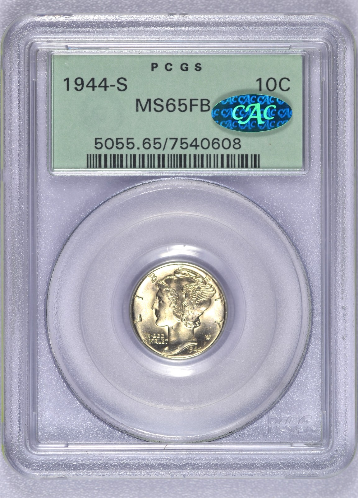 1944-S MERCURY DIME PCGS MS65 FB CAC OGH GEM BU LUSTER