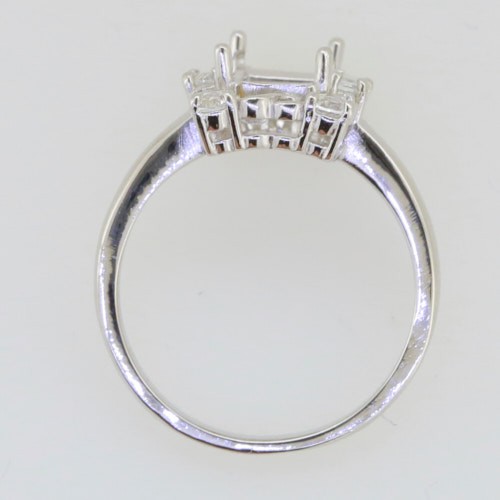 Sterling Silver Semi Mount Ring Setting Emerald OCT 10x6mm Art Deco Style