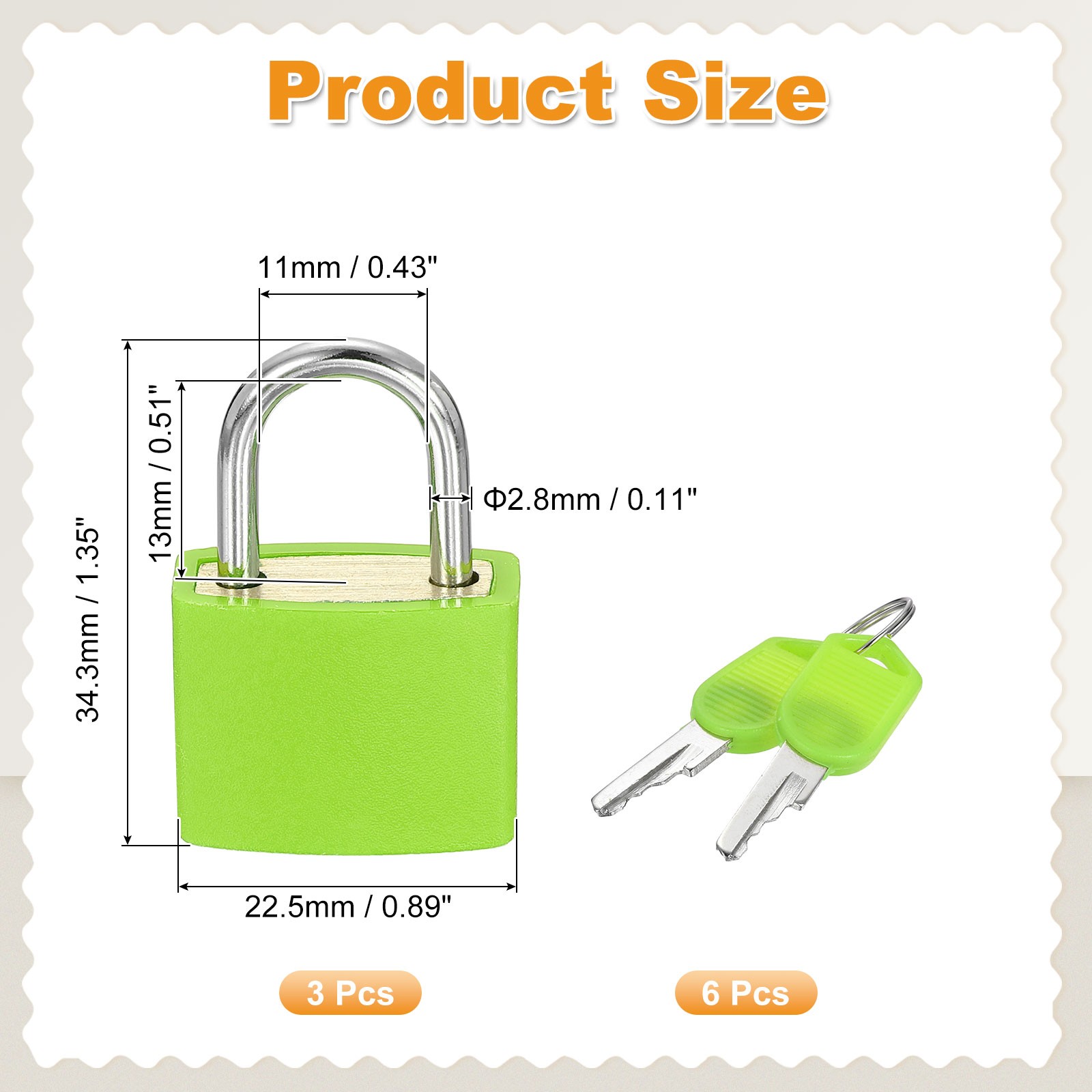 3 Pcs Padlock with Keys Shackle Waterproof Keyed Locks Green