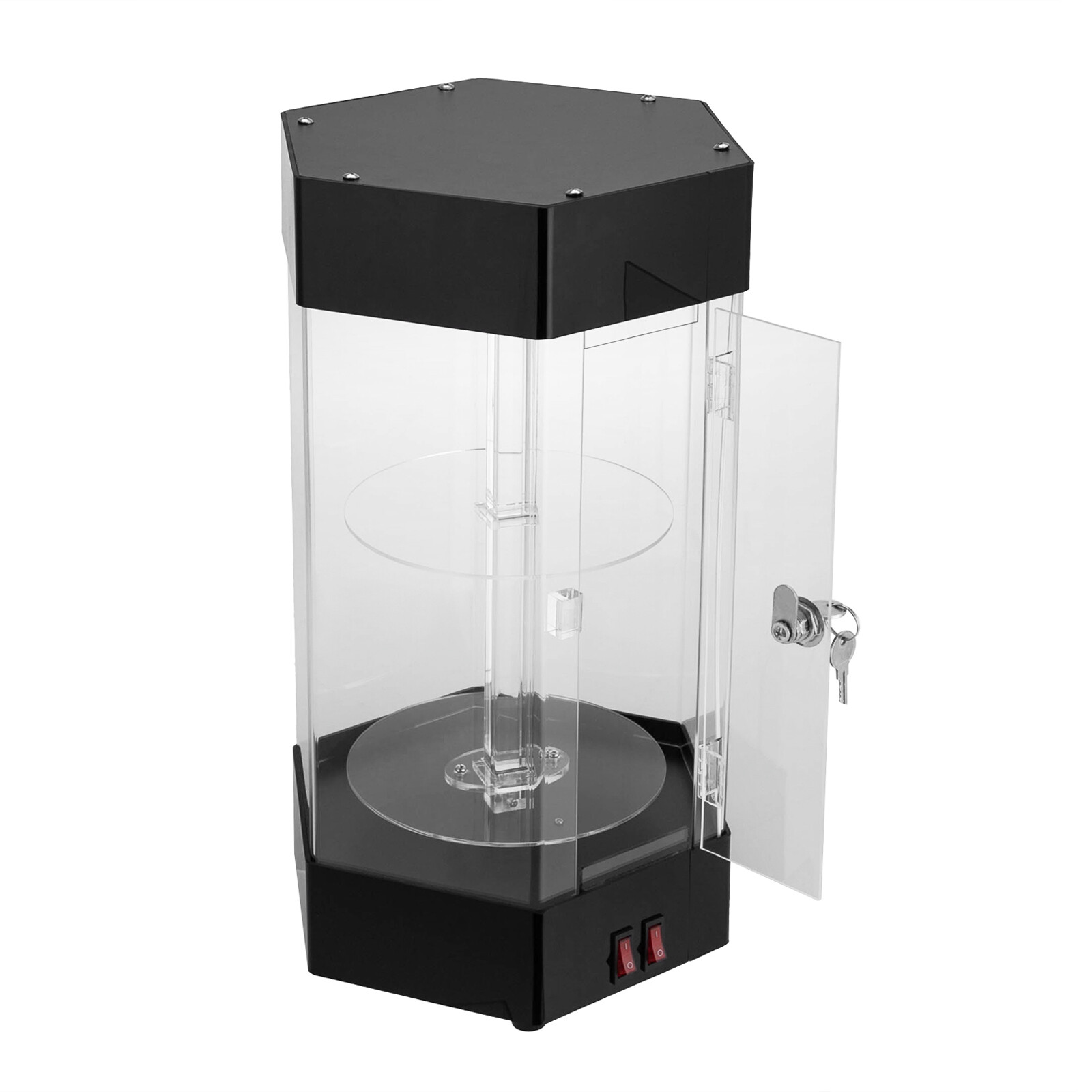 Hexagonal Display Case Electric Rotating Clear Display Case W/ 2 LED Lighting US