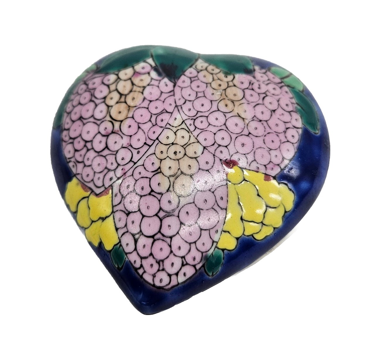 Ceramic Hand Painted Floral Blue Heart Decorative Trinket Box