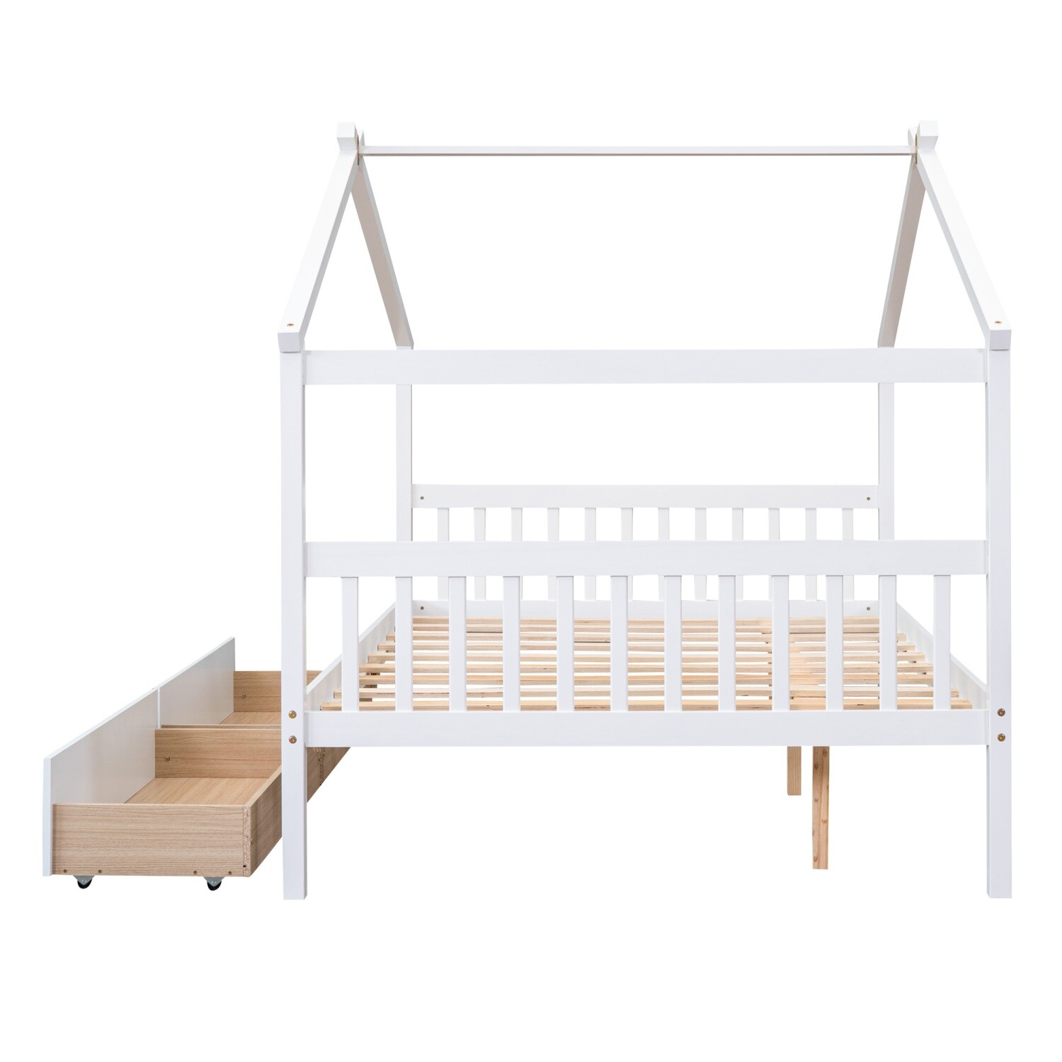 Full Size Daybed Wood Bed Frame Sofa Bed with 2 Drawers White/Natural
