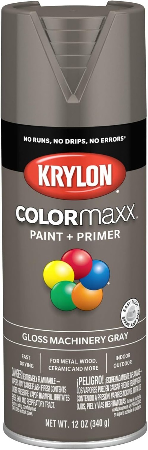 Fast-Drying Rust-Resistant Gloss Machinery Gray Spray Paint - 25 Sq Ft Coverage