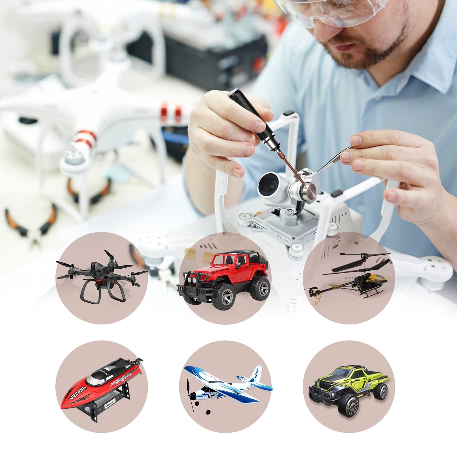 9Pcs RC Car Tool Kit 6 in 1 Hex Screwdriver Set Medium, Black With Brown Bits