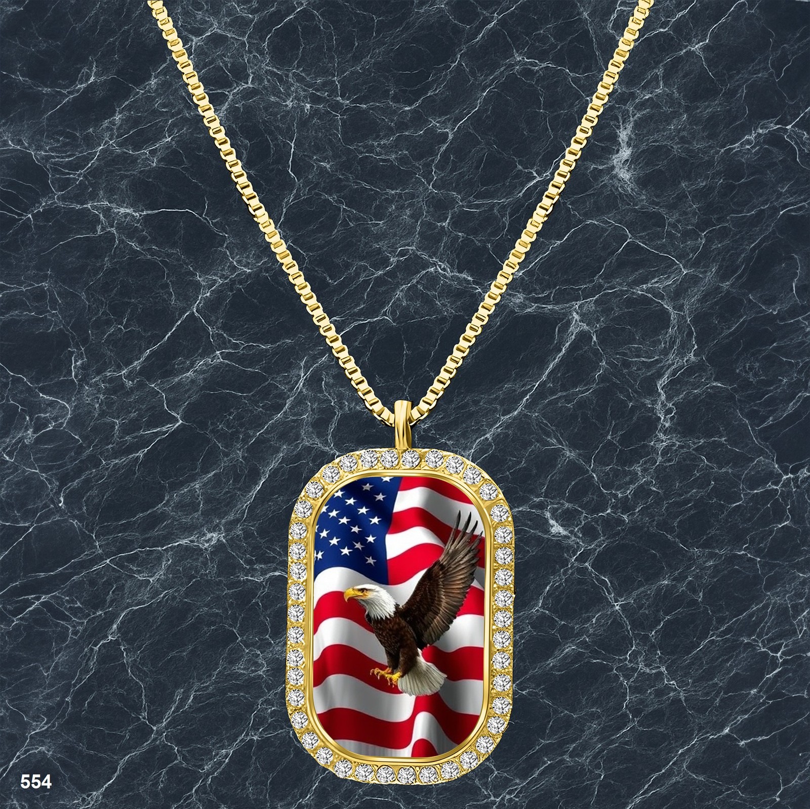 Amazing USA American Flag Pendant Necklace Graphic Design Sleek Gold Tone Favor