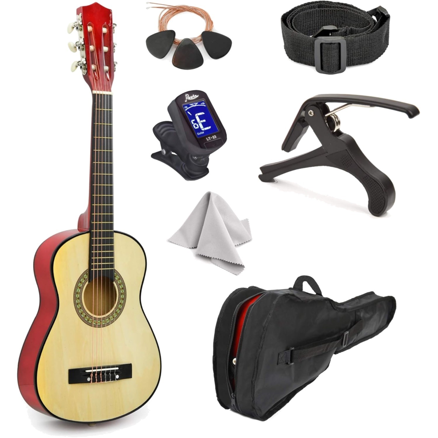 30" Wood Guitar Case Accessories Kids Girls Boys Beginners Natural