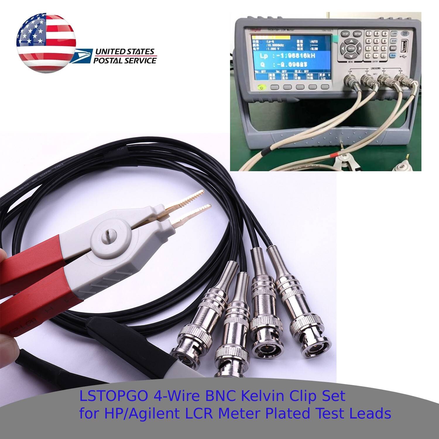 4-Wire Kelvin Clip Set with BNC Connectors for Component Testing LCR Meter