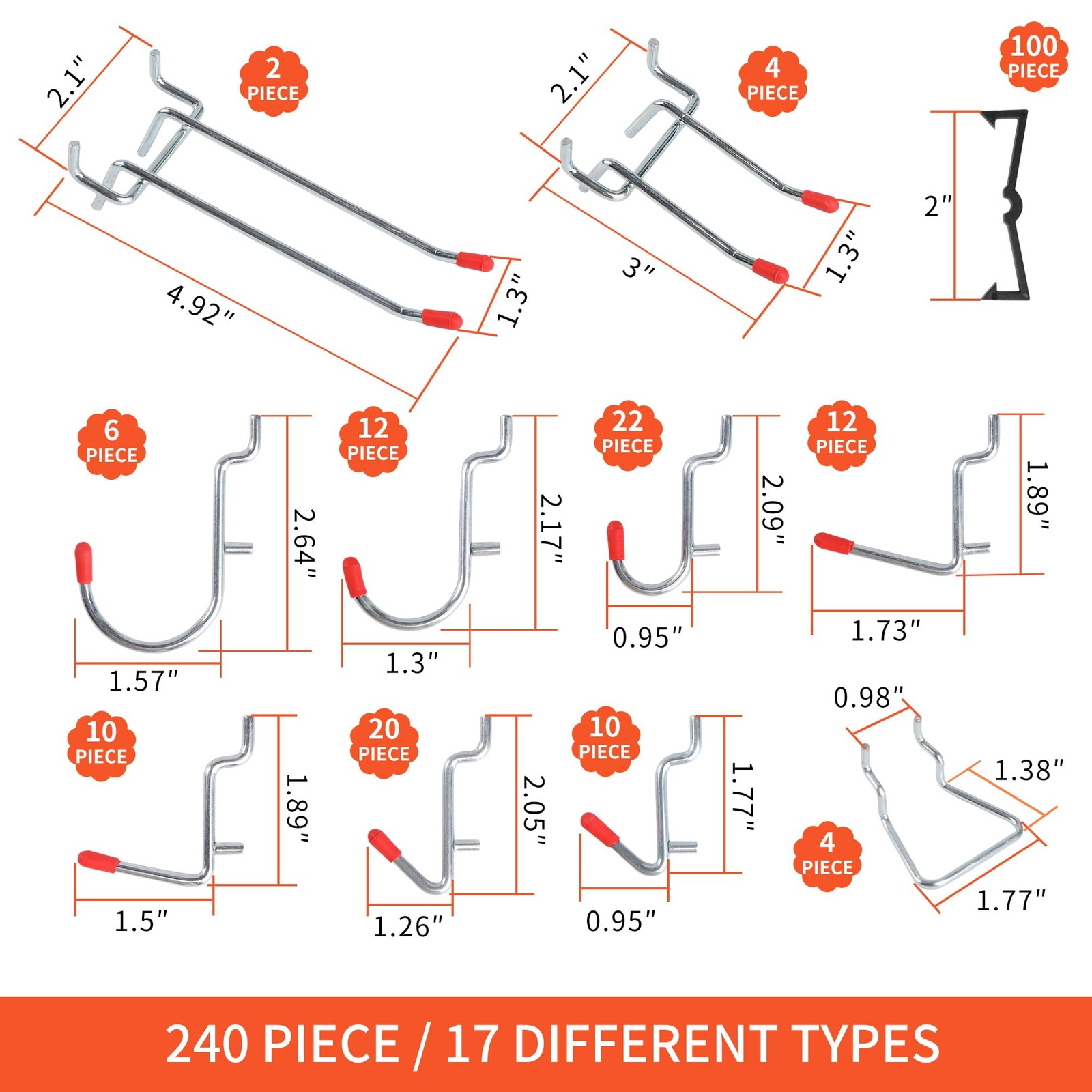 FALPRO 240PCS Pegboard Hooks Assortment, Organizer Kit with sliver