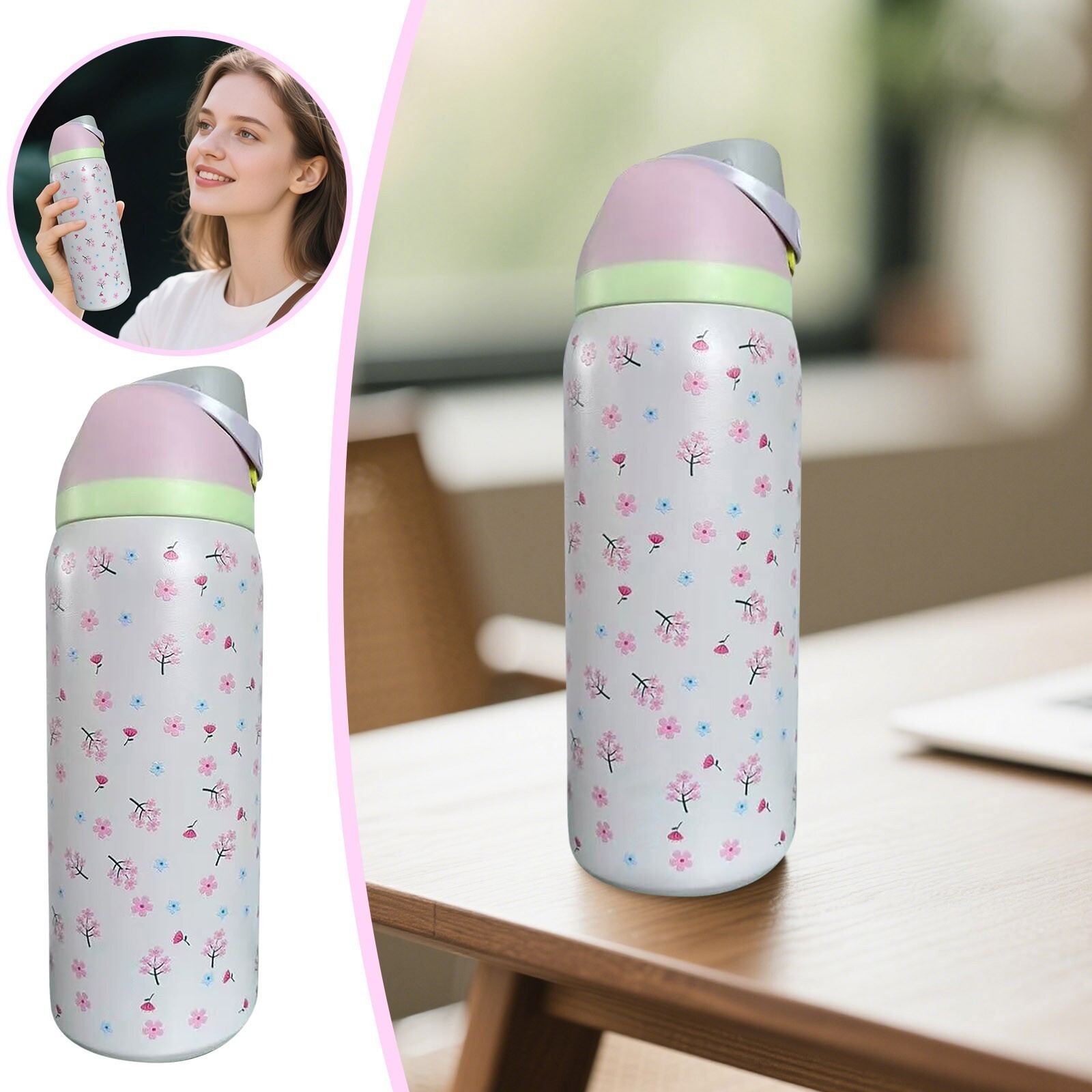 Owala 32oz FreeSip Cherry Blossom Stainless Steel Water Bottle Limited Edition