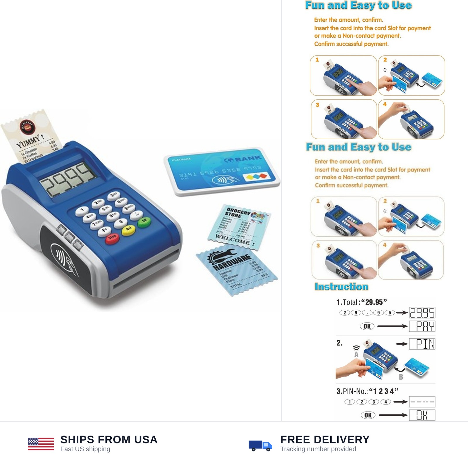 Payment Terminal Toys, Point of Sale Terminal with Light and Sound, Cash Regi...